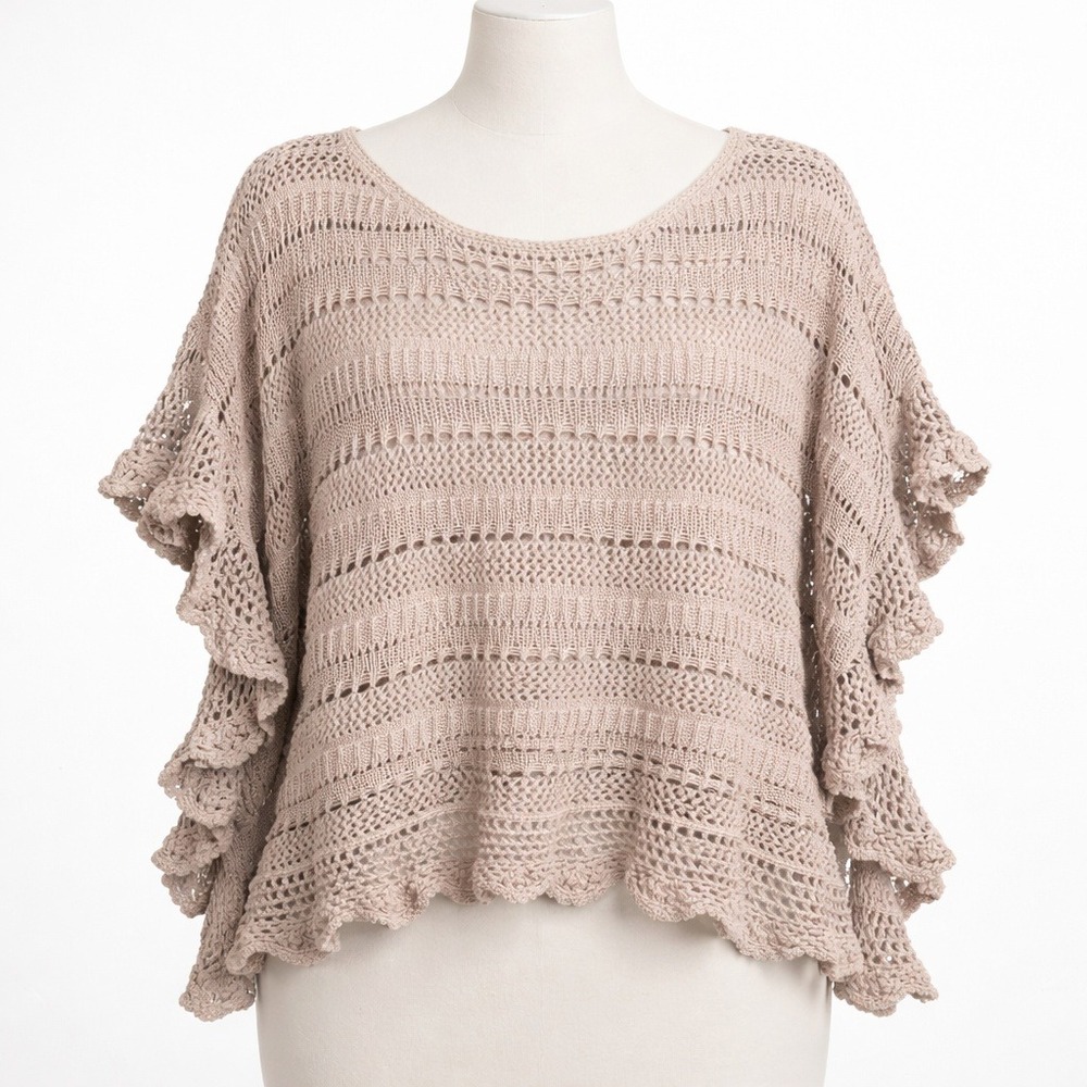Boho Crochet Knit Ruffle Top Size M Petite Metallic Fairy Grunge Beach Festival
